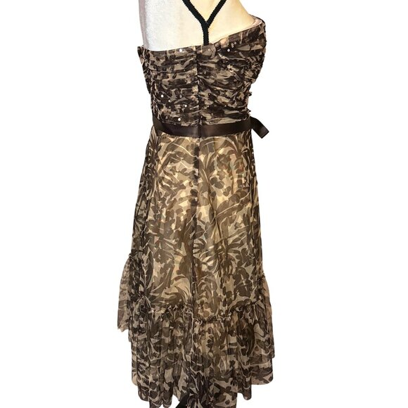 Vintage Y2K BCBGMaxAzria Strapless Dress Medium Petite Mesh Tulle Brown - Picture 5 of 13